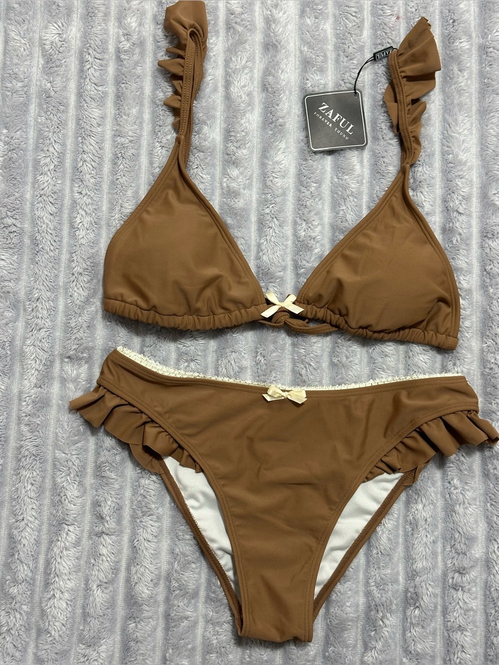 Zaful Brown Ruffle Triangle Bikini Set